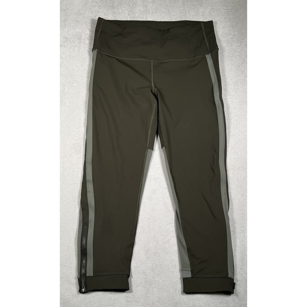 Lululemon Zip The Line Crop High Waist Leggings Dark Olive Grey Sage Sizeโ 12